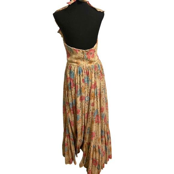 1970s Vintage Denise Are There Floral Halter Maxi Dress Ruffled Small Medium Jr - Picture 6 of 11